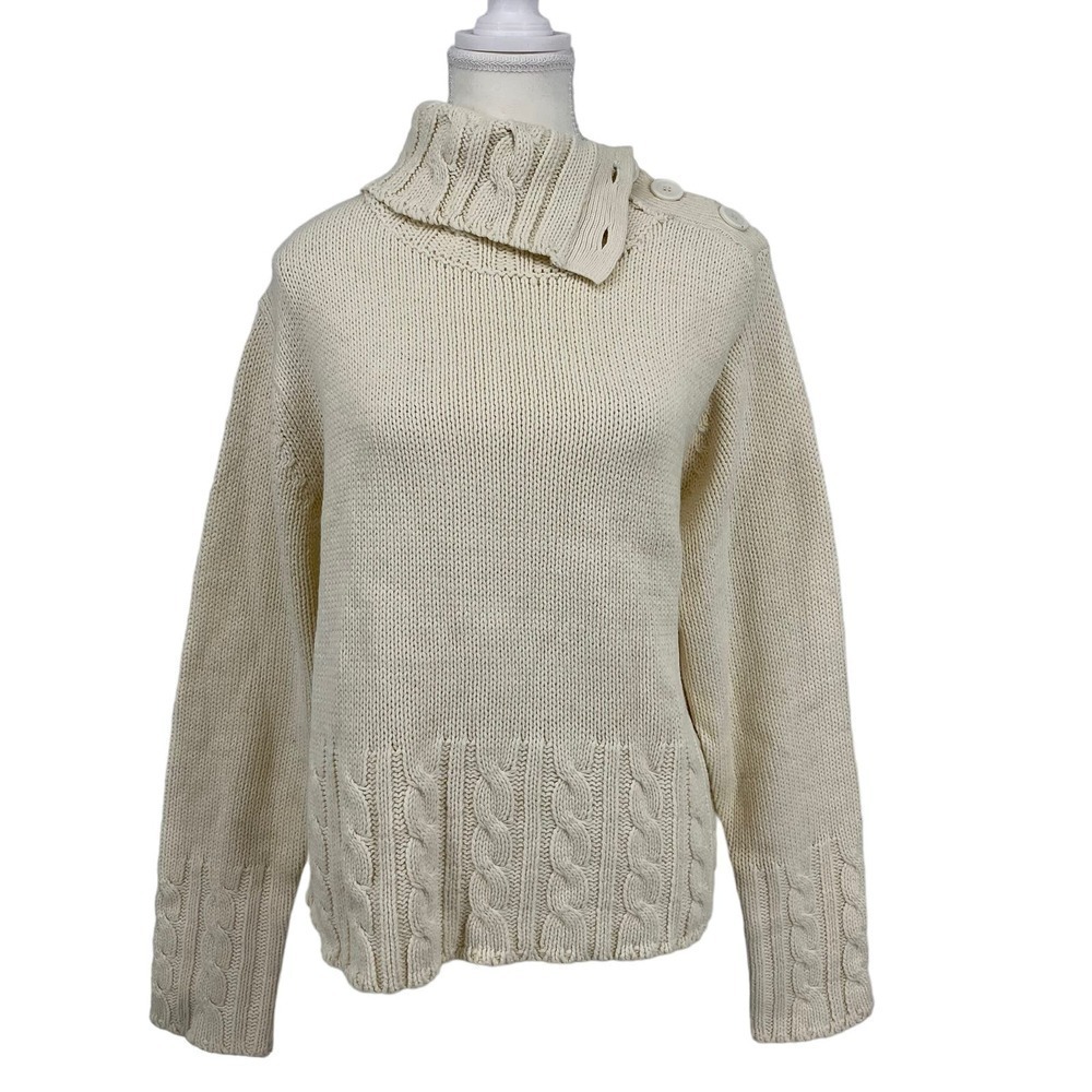 Vintage‎ Outfit Sweater Button Neck Turtleneck Cable Knit White Large